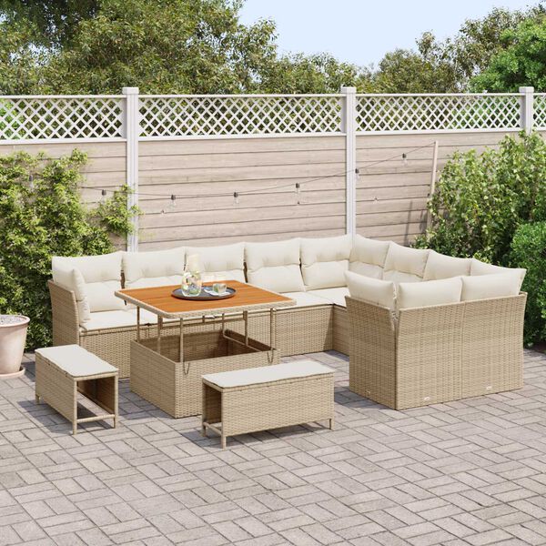 vidaXL Ensemble de canap&eacute; de jardin 12 pcs Beige polyrotin
