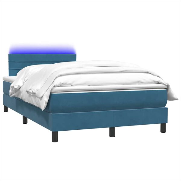 vidaXL Sommier &agrave; lattes de lit et matelas et LED bleu fonc&eacute; 120x220cm velours