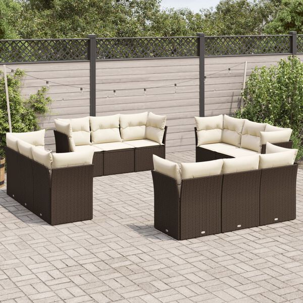 vidaXL Salon de jardin avec coussins 12 pcs marron r&eacute;sine tress&eacute;e