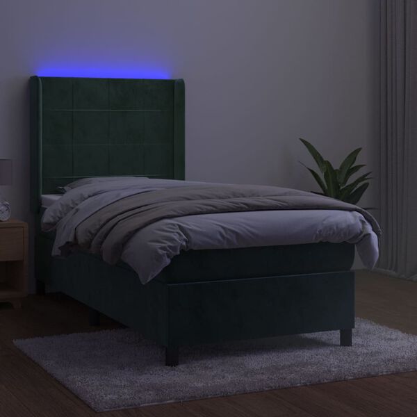 vidaXL Sommier &agrave; lattes de lit matelas et LED Vert fonc&eacute; 100x200 cm