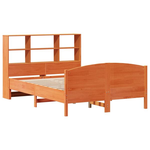 vidaXL Lit bibliothèque sans matelas cire marron 135x190 cm pin massif