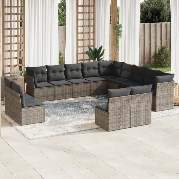 vidaXL Salon de jardin avec coussins 13 pcs gris r&eacute;sine tress&eacute;e