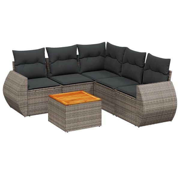 vidaXL Salon de jardin 6 pcs avec coussins gris r&eacute;sine tress&eacute;e