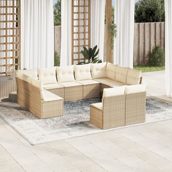 vidaXL Salon de jardin 11 pcs avec coussins beige r&eacute;sine tress&eacute;e