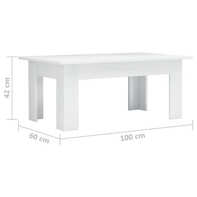 vidaXL Table basse blanc brillant 100x60x42 cm bois d'ingénierie