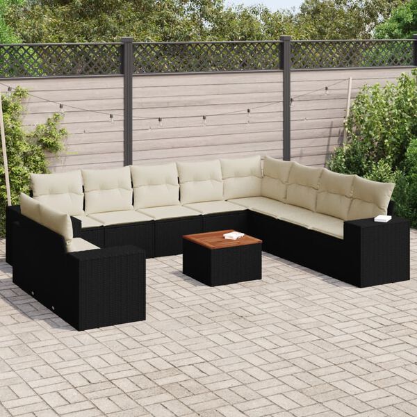vidaXL Salon de jardin 11 pcs avec coussins noir r&eacute;sine tress&eacute;e