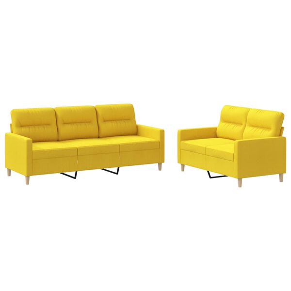 vidaXL Ensemble de canap&eacute;s 2 pcs avec coussins Jaune clair Tissu