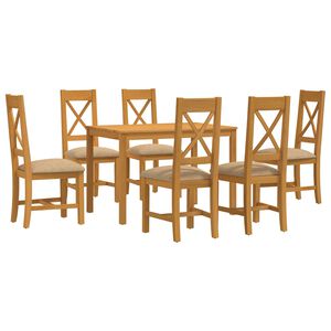 vidaXL Ensemble de salle &agrave; manger 7 pc Beige Bois de ch&ecirc;ne massif