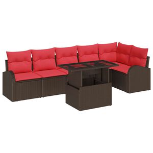 vidaXL Ensemble de canap&eacute; de jardin 7 pcs Marron et rouge polyrotin