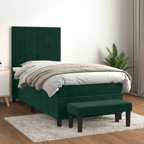 vidaXL Sommier &agrave; lattes de lit avec matelas Vert fonc&eacute; 90x190 cm