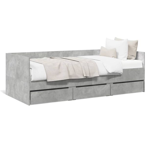 vidaXL Lit de jour avec tiroirs sans matelas gris béton 90x190 cm
