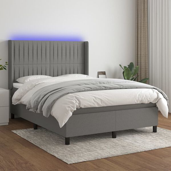 vidaXL Sommier &agrave; lattes de lit matelas LED Gris fonc&eacute; 140x200 cm Tissu