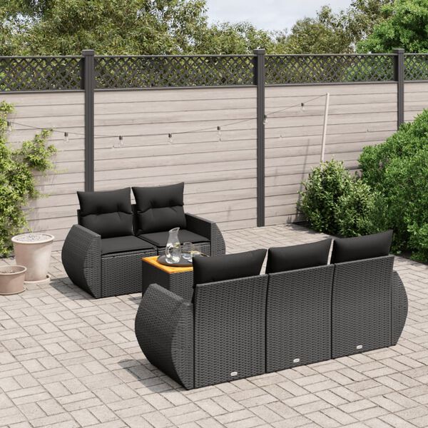 vidaXL Salon de jardin 6 pcs avec coussins noir r&eacute;sine tress&eacute;e