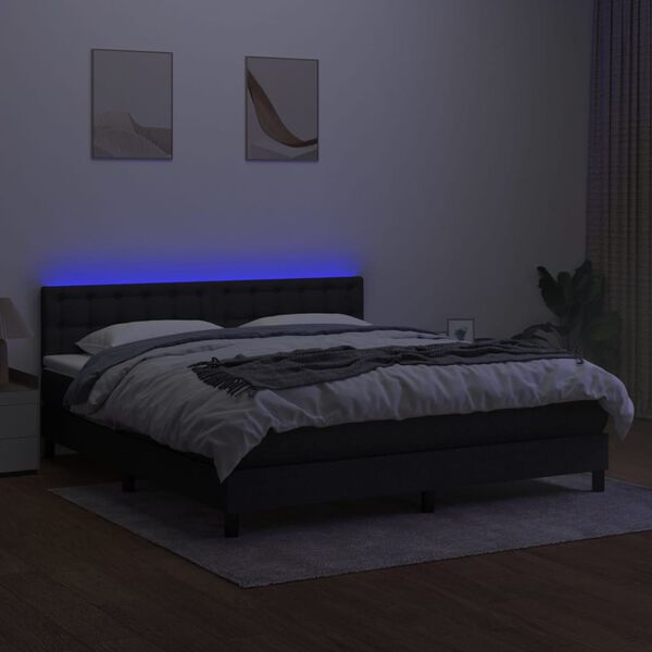 vidaXL Sommier &agrave; lattes de lit avec matelas LED Noir 160x200 cm Tissu