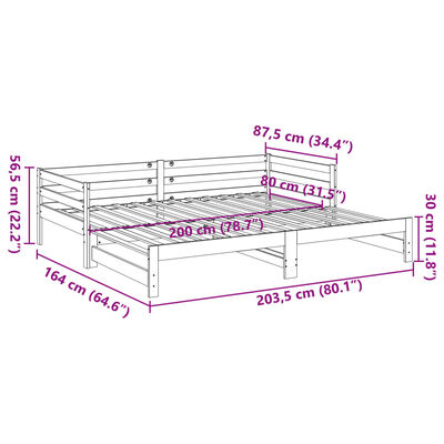 vidaXL Lit de jour avec lit gigogne cire marron 80x200 cm pin massif