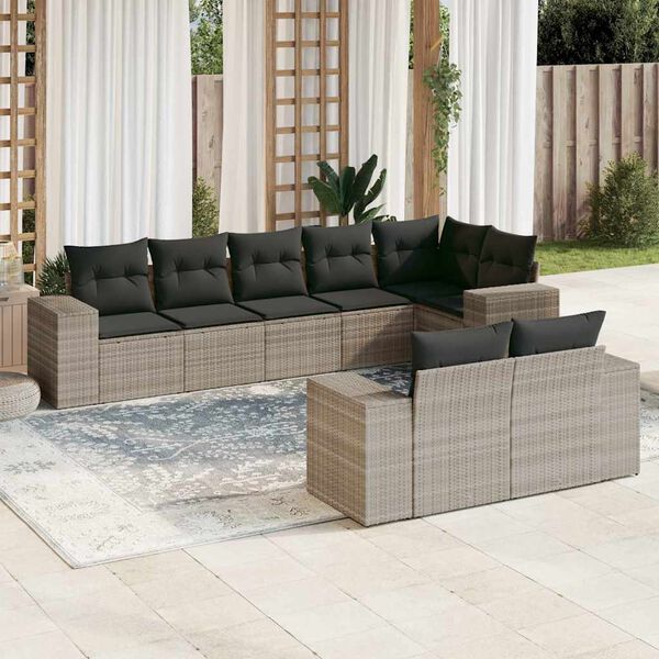 vidaXL Salon de jardin 8 pcs avec coussins gris clair r&eacute;sine tress&eacute;e