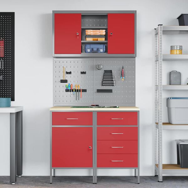 vidaXL Ensemble de placards de travail avec tiroir 5 pcs Rouge