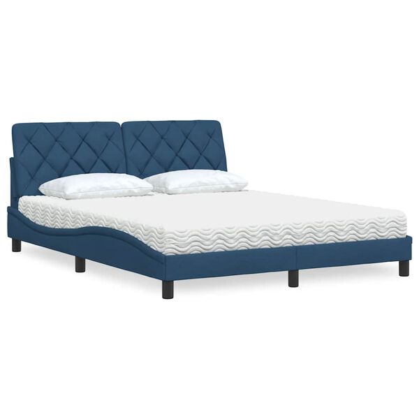 vidaXL Lit avec matelas bleu 160x200 cm tissu