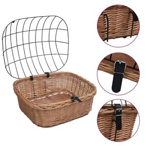 vidaXL Panier avant de v&eacute;lo avec couvercle 50x45x35 cm Saule naturel