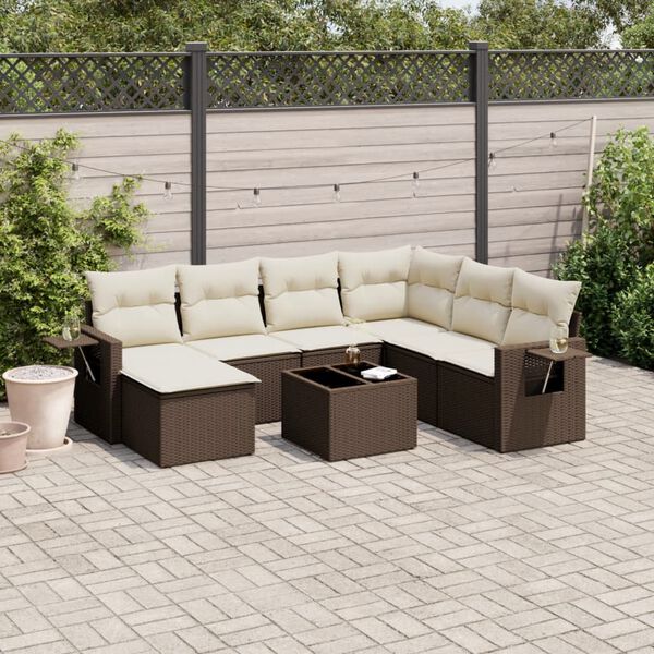 vidaXL Salon de jardin 8 pcs avec coussins marron r&eacute;sine tress&eacute;e
