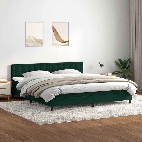 vidaXL Sommier &agrave; lattes de lit et matelas vert fonc&eacute; 200x210cm velours