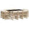 vidaXL Ensemble &agrave; manger de jardin et coussins 11 pcs beige poly rotin
