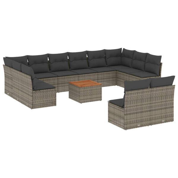 vidaXL Salon de jardin avec coussins 13 pcs gris r&eacute;sine tress&eacute;e