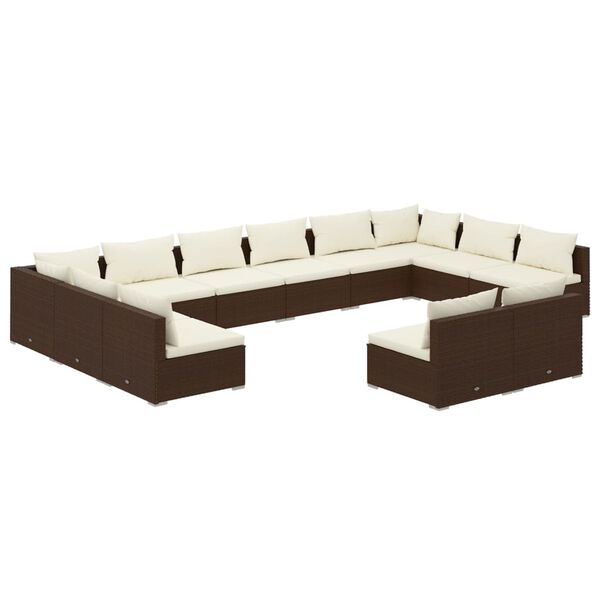 vidaXL Salon de jardin 12 pcs avec coussins Marron Résine tressée