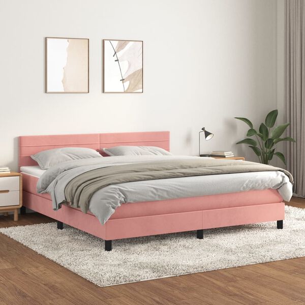 vidaXL Sommier &agrave; lattes de lit avec matelas Rose 180x200 cm Velours