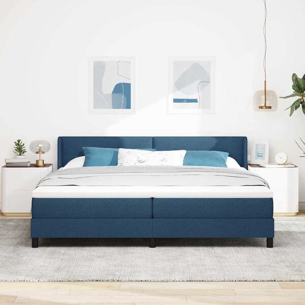 vidaXL Lit &agrave; ressorts avec matelas Bleu 200 x 200 cm Polyester