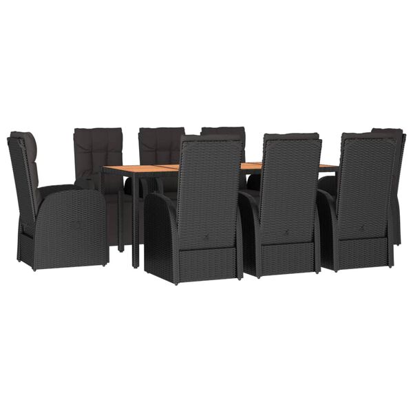 vidaXL Ensemble &agrave; manger de jardin 9 pcs Noir Poly rotin et acacia
