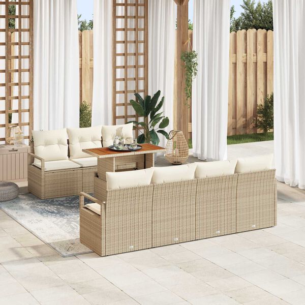 vidaXL Ensemble de canap&eacute; de jardin avec coussin 8 pcs Beige et cr&egrave;me