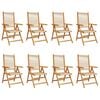 vidaXL Fauteuils pliants inclinables 8 pcs beige bois d'acacia massif