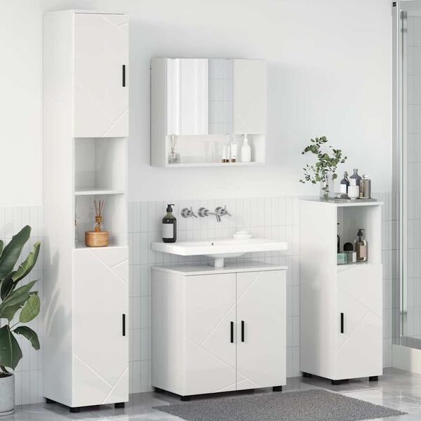 vidaXL Ensemble de mobilier de salle de bain 4 pcs Blanc brillant