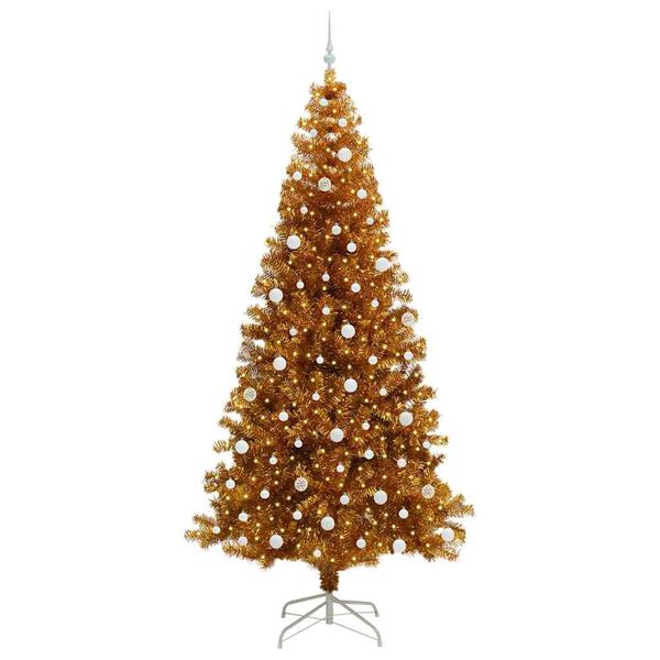 vidaXL Sapin de No&euml;l avec 300 LED avec support Dor&eacute; 240 cm PET