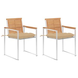 vidaXL Chaises de jardin avec coussins lot de 2 Teck solide et acier