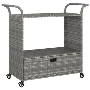 vidaXL Chariot de bar avec tiroir Gris 100x45x97 cm R&eacute;sine tress&eacute;e