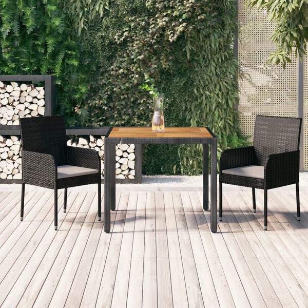 vidaXL Ensemble &agrave; manger de jardin avec coussins 3 pcs Noir