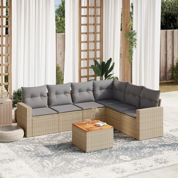 vidaXL Salon de jardin avec coussins 7pcs m&eacute;lange beige r&eacute;sine tress&eacute;e