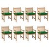 vidaXL Chaises de jardin lot de 8 avec coussins vert Bois teck solide