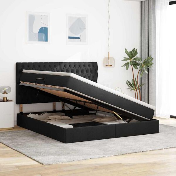 vidaXL Lit avec rangement et matelas Noir 180 x 200 cm Polyester