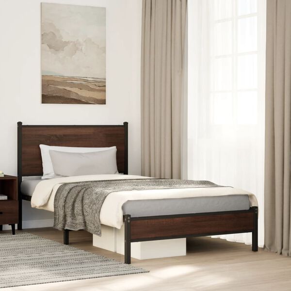 vidaXL Cadre de lit en métal sans matelas chêne marron 100x190 cm