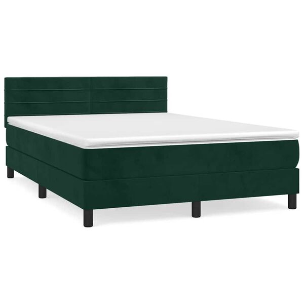 vidaXL Sommier &agrave; lattes de lit et matelas Vert fonc&eacute; 140x200cm Velours