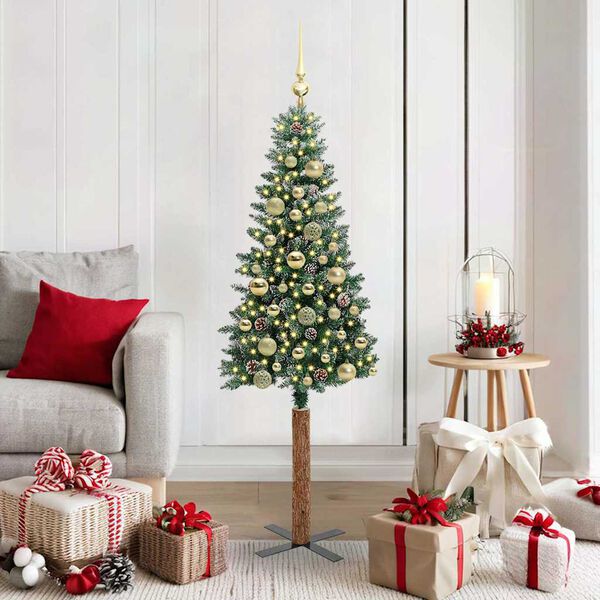 vidaXL Sapin de Noël mince avec 150 LED Vert et blanc 150 cm