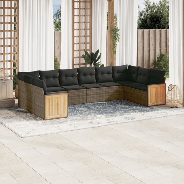vidaXL Salon de jardin avec coussins 10 pcs gris r&eacute;sine tress&eacute;e