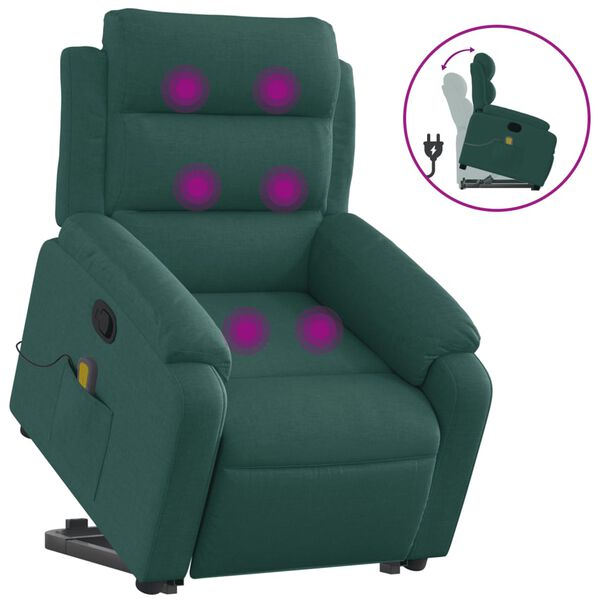 vidaXL Fauteuil inclinable de massage Vert fonc&eacute; Tissu