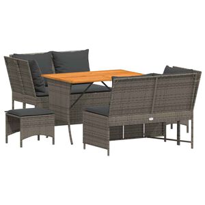vidaXL Salon de jardin 5 pcs avec coussins gris r&eacute;sine tress&eacute;e