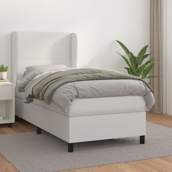 vidaXL Sommier &agrave; lattes de lit avec matelas Blanc 90x190 cm Similicuir