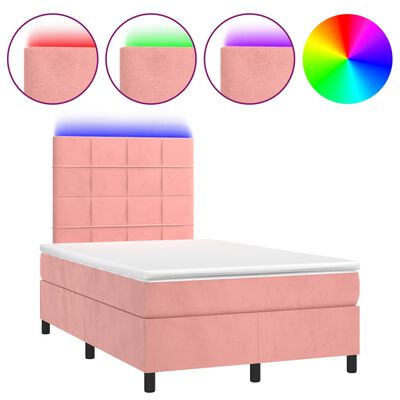 vidaXL Sommier à lattes de lit avec matelas LED Rose 120x200cm Velours