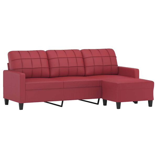 vidaXL Canap&eacute; &agrave; 3 places repose-pieds Rouge bordeaux 180 cm Similicuir